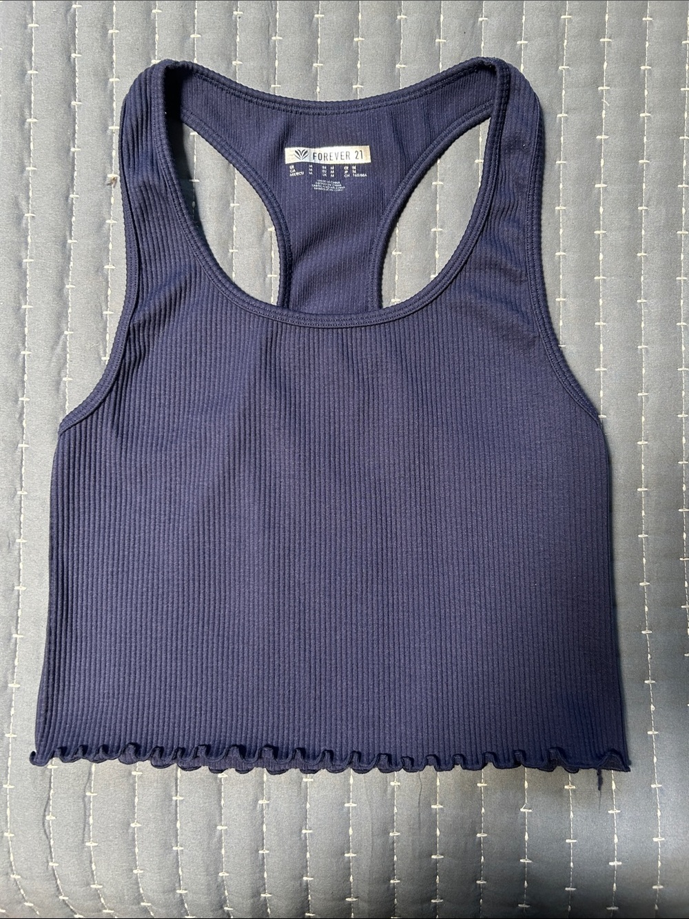 Forever 21 Dark Blue Ribbed Racerback Crop Top